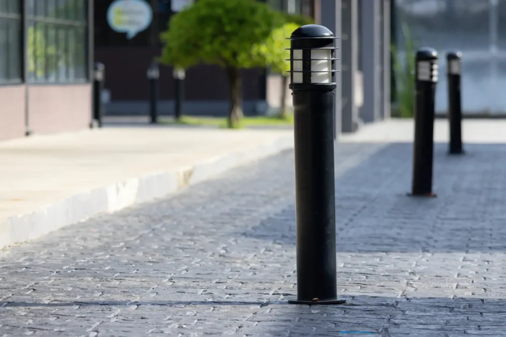 Steel bollards on a footpath