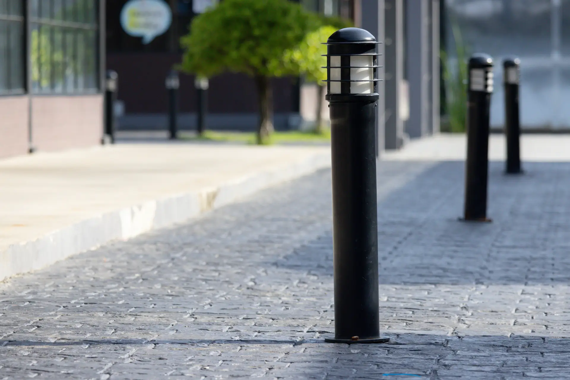 Steel bollards on a footpath
