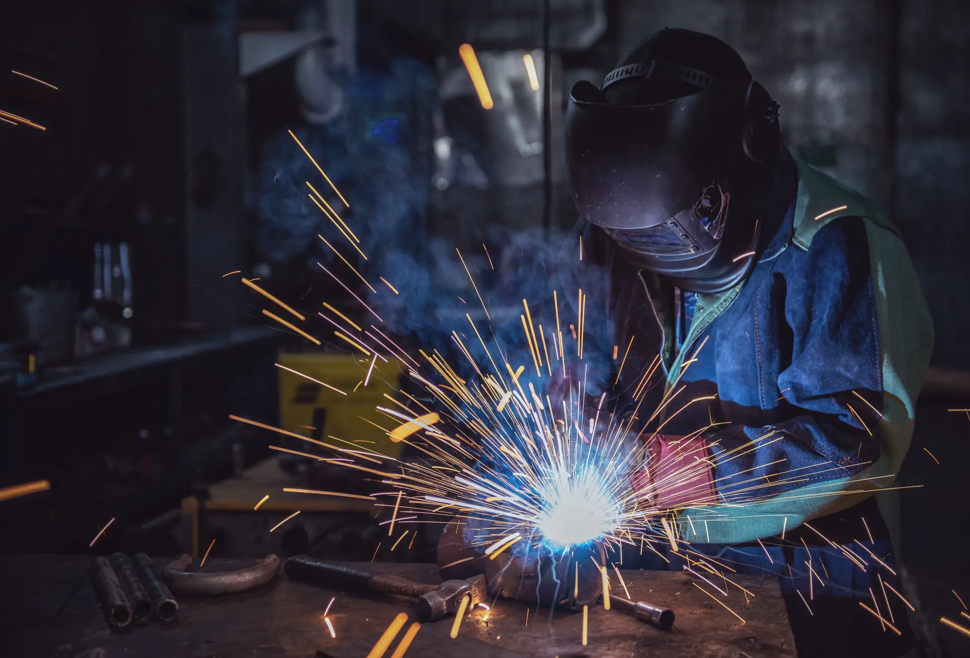 Welder working on a steel structure
