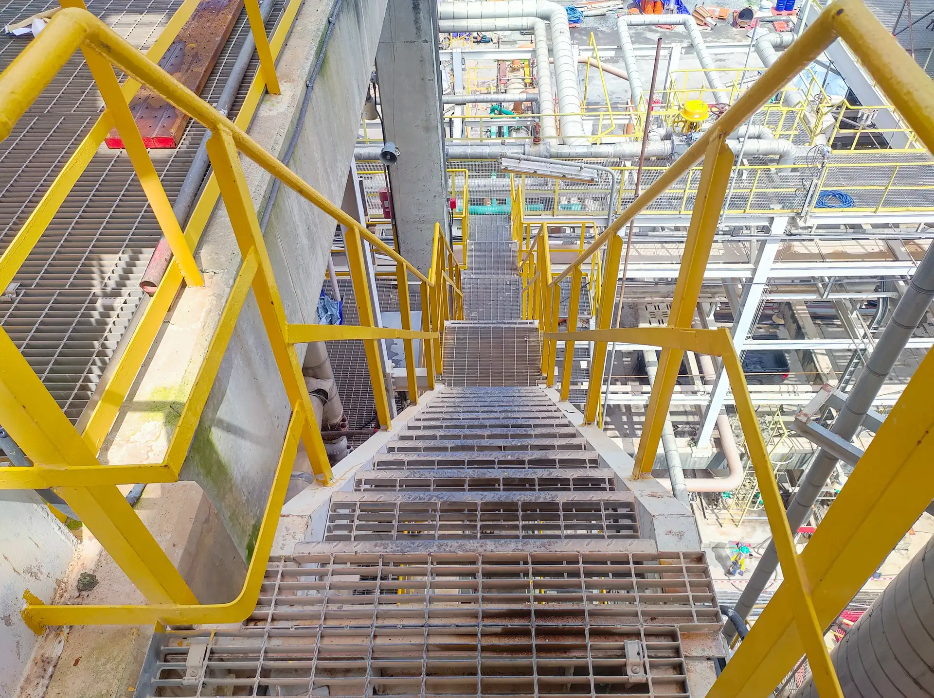 Steel grating stairs with handrails